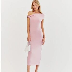 Reformation Jamen Knit Soft Pink Off-Shoulder Dress